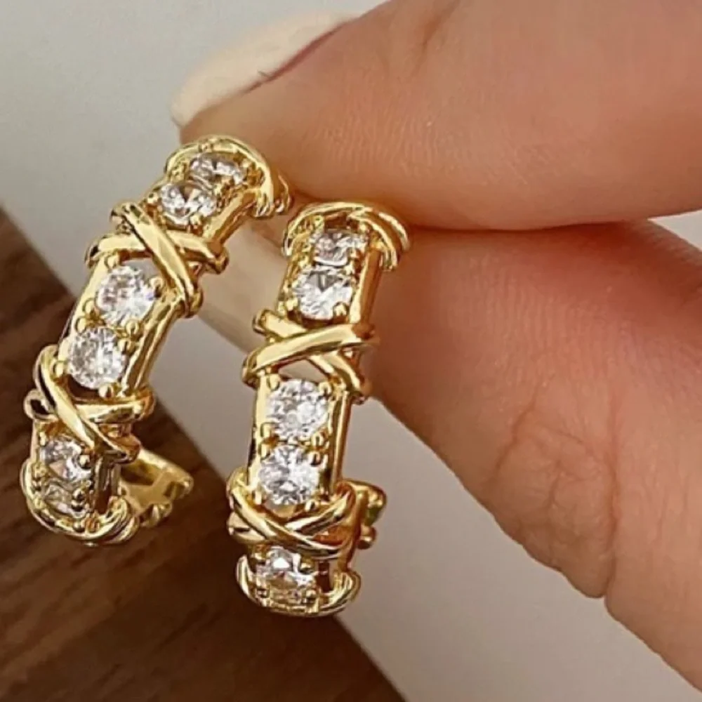 - Tiffany Style-Gold and Silver Hoop Earrings